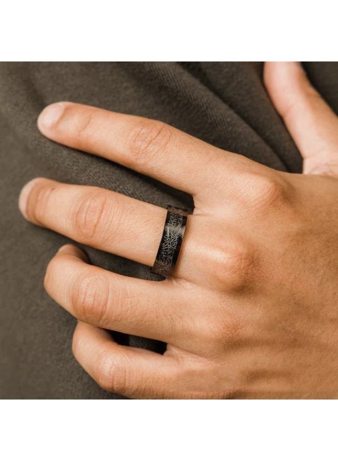 Black Ayatul Kursi Ring – Full Laser Engraving – Adjustable Free Size – 316 Stainless Steel Anti‑Rust - Image 2